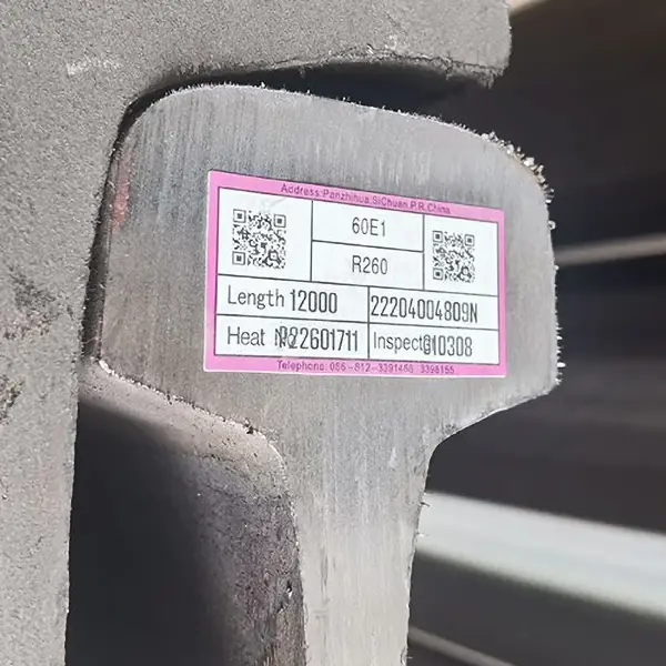 UIC60 rail specification label close-up