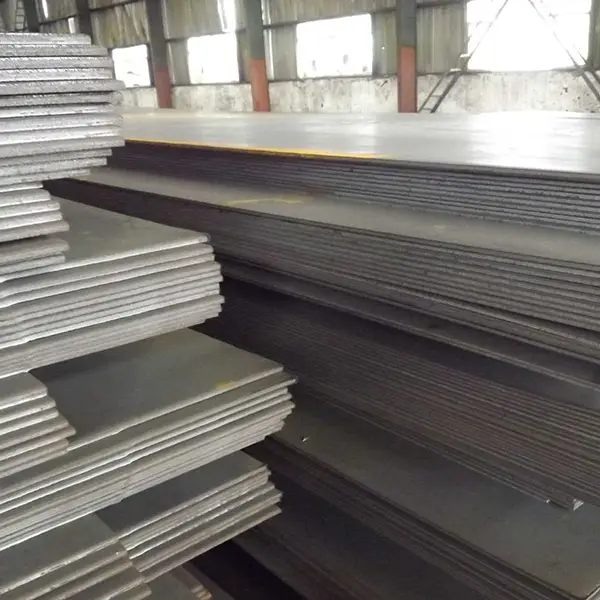 Stacked shipbuilding steel plates ready for shipping