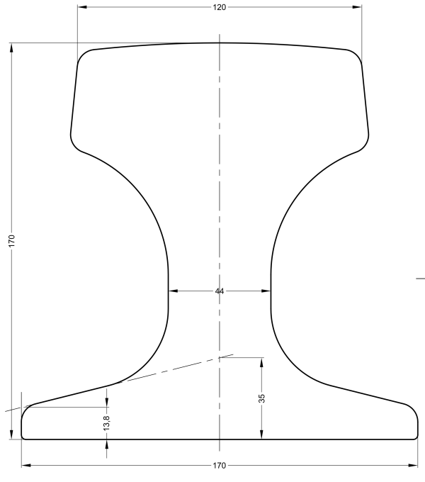 QU120 Crane Rail Dimension Drawing
